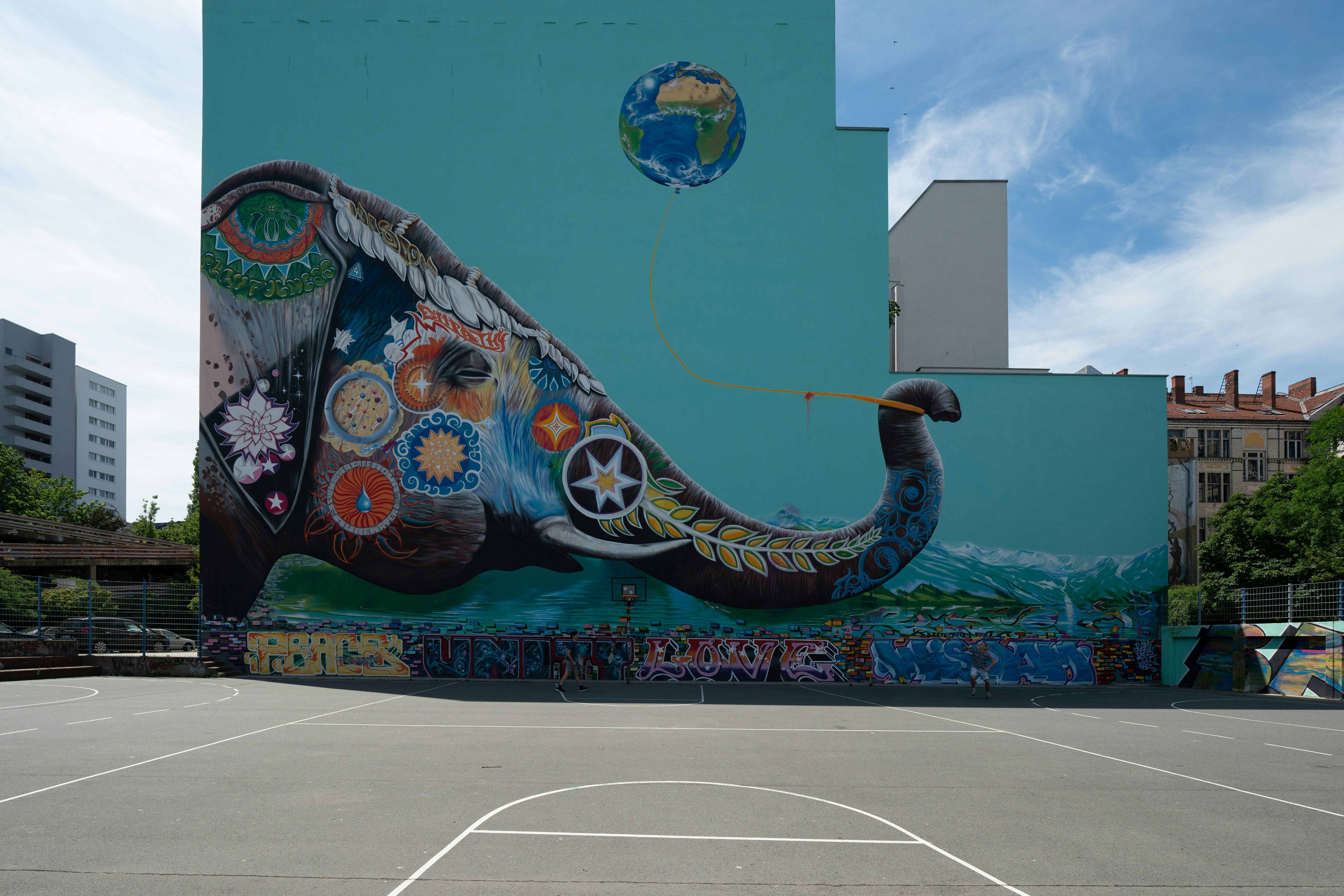 assorted-color elephant mural